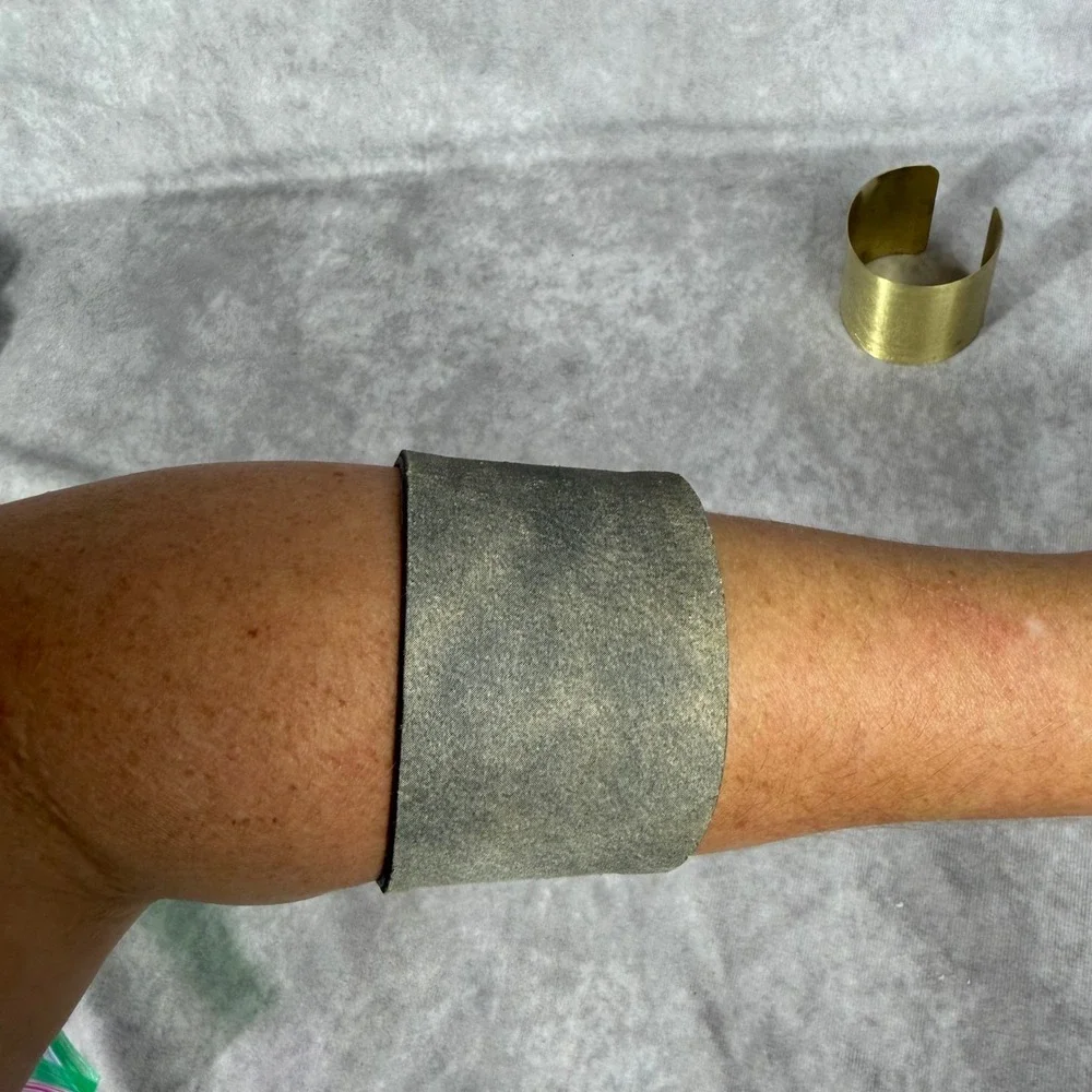 Wide Leather Cuff Bracelet Grey Textured Distressed Punk Grunge Indie Biker
